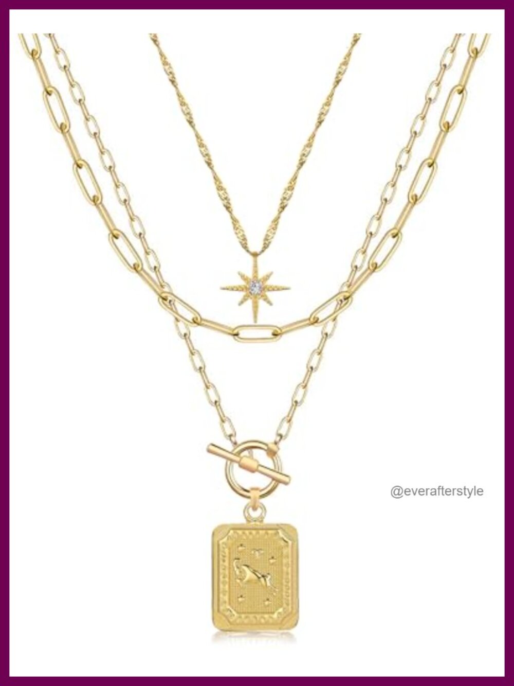 Layered Birth Flower Necklace Set, 14K Gold Plated Brass, Zodiac Choker